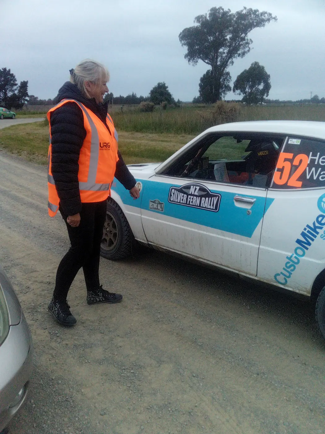 Rally competitor at a roadside control